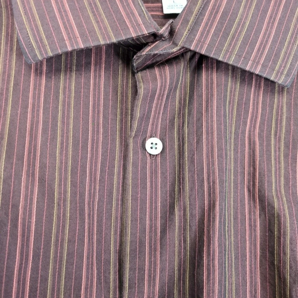Vintage Y2K Banana Republic Brown Striped Dress Shirt Mens L French Cuff 16-16.5
